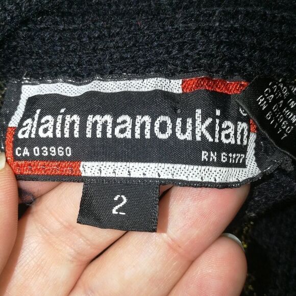 𝅺VINTAGE French Y2K 80s Black & Gold Arabesque Knitted Scoop Neck Sweater Large - Picture 11 of 13